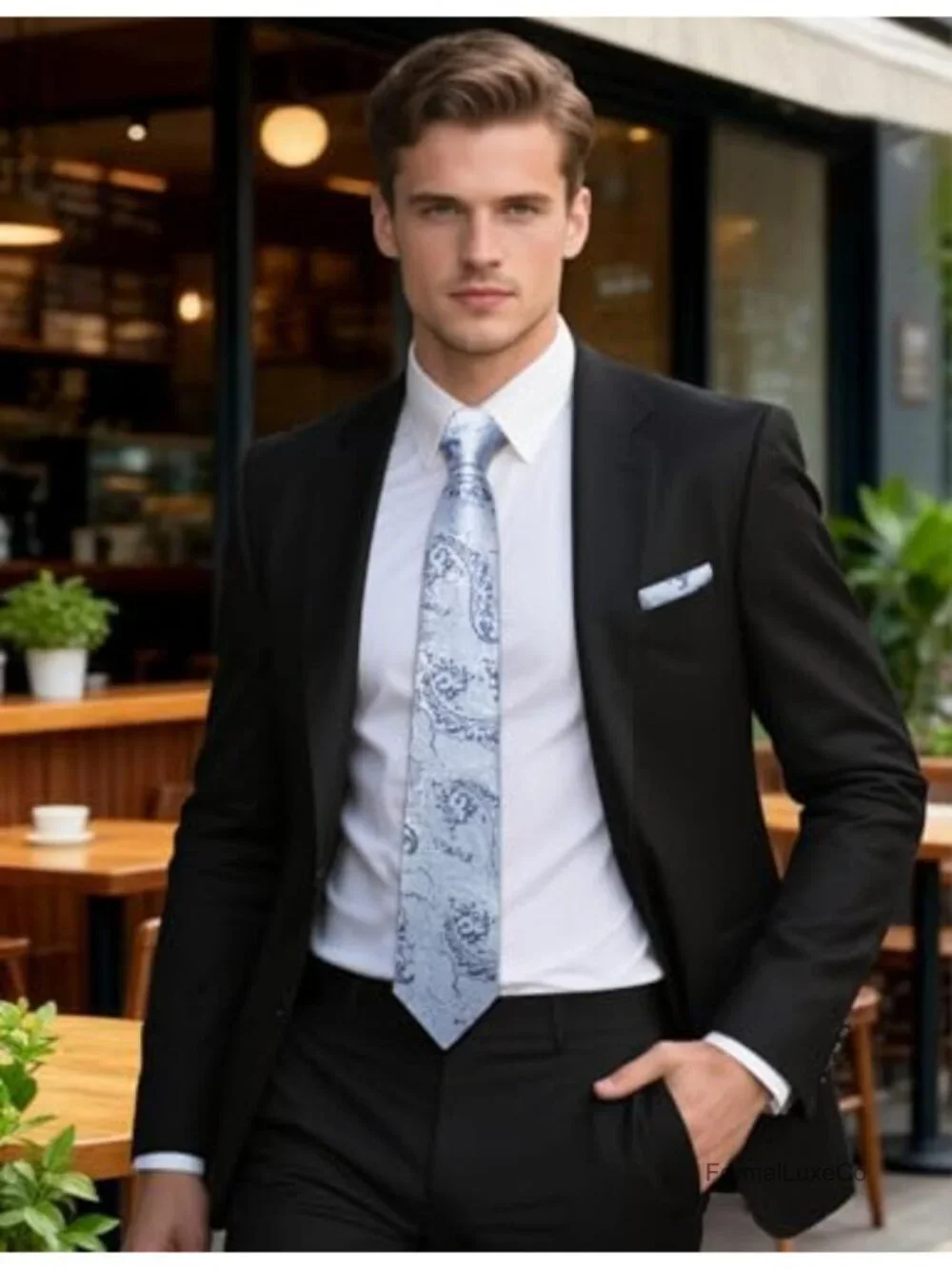 Silk Paisley Tie Set with Pocket Square and Cufflinks